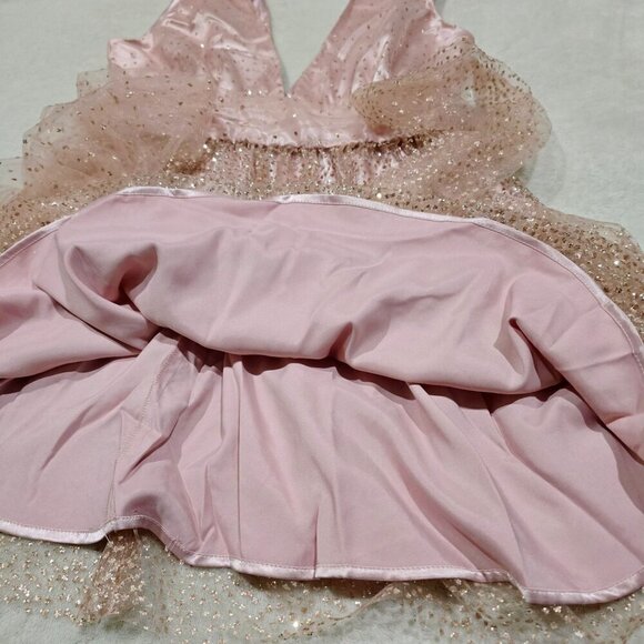 Sugar Thrillz ✦ Pink Sparkle Dress ✦ 3-Way Wear Deep V Sleeveless Sz L NWT - Picture 13 of 16